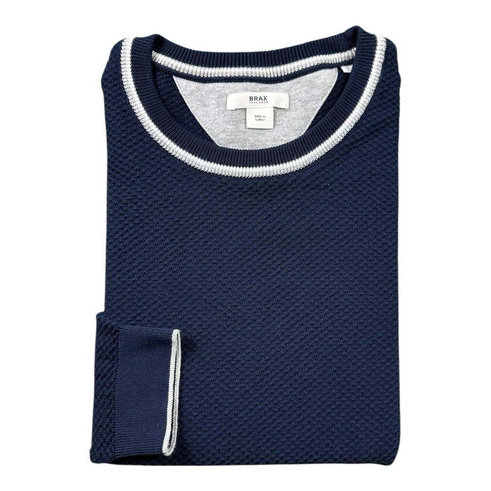 Brax Rick Blue Cotton Blend Crewneck Mens Sweater Size L 24-4407/23